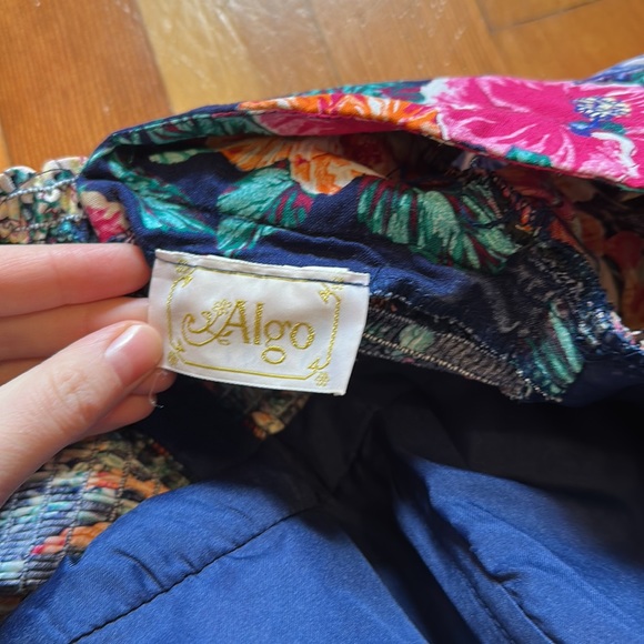 Vintage tropical floral fit n flare midi dress with padded shoulders - Picture 6 of 13